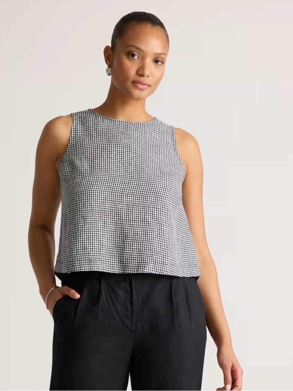 Quince Black & White Gingham Sleeveless Tank